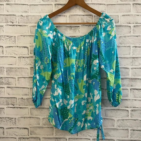 Women’s Escapada Living turquoise beach vibes scoop neck top Small - Picture 1 of 4